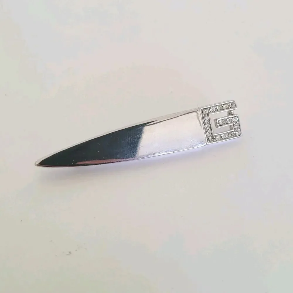Givenchy Vintage Silver Tone Dagger Clear Rhinestone Brooch Pin Mediu 2inch 1978